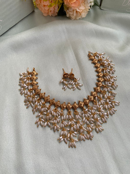 Rice Pearl Guttapusalu Necklace with Earrings