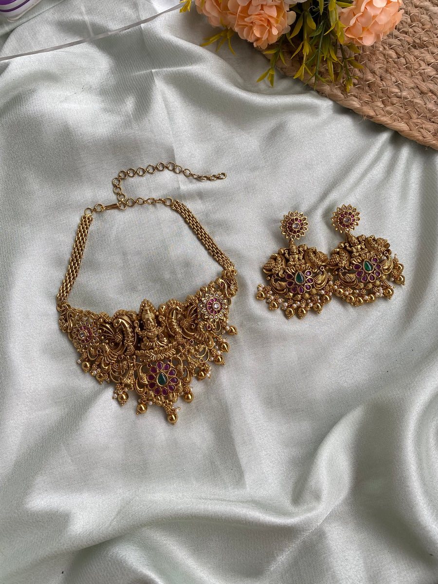 Temple Lakshmi Antique Necklace with Earrings – Daivik.in