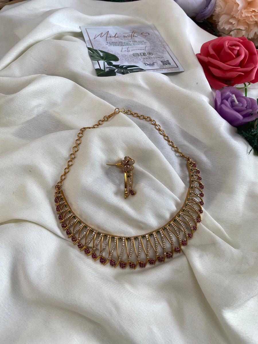 AD gold finish Necklace with earrings – - Main Image