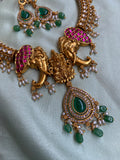 Antique Lakshmi and Elephant Hasli Necklace with Earrings