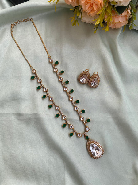 Mossanite Pendant Long Chain with Studs