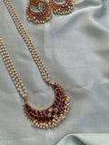 3 line pearl Kemp pendant Haram with Earrings
