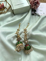 Pure kemp Jadau Jhumkas with Pearl Mattal