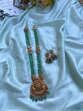 Peacock Lakshmi Green Beads Long Haram with Jhumkas