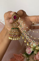 AD Ruby Green Jhumka and Mattal combo