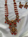 Coral And White Beads Lakshmi Long Necklace with Earrings