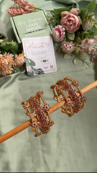 AD Ruby Green Stone Bangles