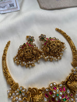 Antique Lakshmi 3D Flower Design Necklace with Earrings