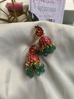 Pure kemp Jadau Strawberry beads Jhumkas