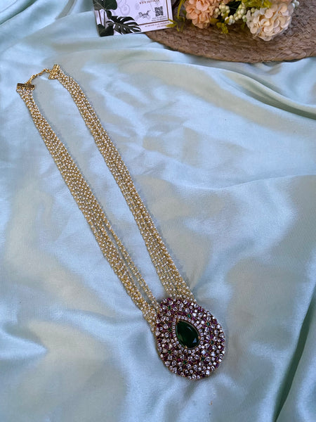 AD Ruby Green Pendant Long Haram – - Main Image