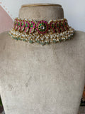 Pure Kemp Brass Peacock Pearl Choker with Jhumkas