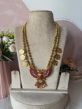 Premium Traditional Pure Kemp Brass Garudan Long Necklace with Lakshmi Coin Drops