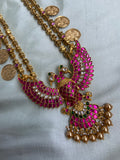 Premium Traditional Pure Kemp Brass Garudan Long Necklace with Lakshmi Coin Drops