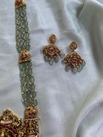 Bridal Lakshmi Strawberry Green Beads Long Haram with Earrings