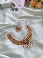 Antique Elegant Pearl Ruby Green Lakshmi Necklace with Earrings