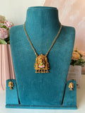 Affordable Meenakari Temple Lotus Lakshmi Long Chain with Earrings