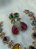 Navarathna Droplet Necklace with Earrings