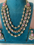 Moissanite Bridal Three Layered Pink Heart Necklace with Earrings