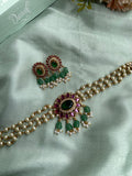 Simple 3 line Pearl Kemp Choker with Earrings