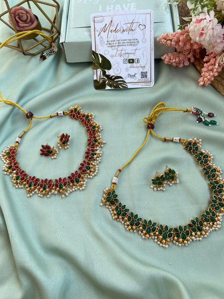 Lotus Pearl Necklace with Studs (Price for Each)