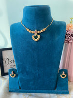 Green Pendant Gold Polish Necklace with Earrings