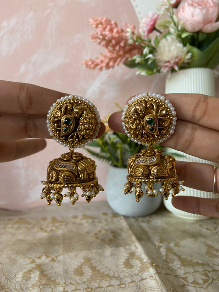 Peacock Antique Pearl Jhumkas