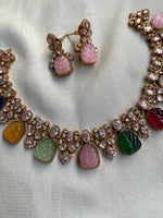 Multi-Color AD Pattern Necklace with Earrings