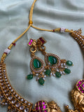 Antique Lakshmi and Elephant Hasli Necklace with Earrings