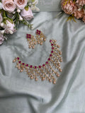 Simple Layered Ruby Pearl Necklace with Earrings