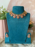 Pure Kemp Brass Ruby Green Circle Necklace with Earrings