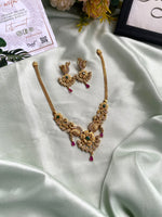 Gold Finish Peacock Ruby Green Necklace