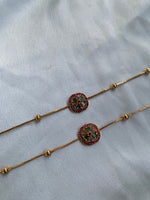 Simple Ruby Green Flower Anklets