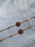 Simple Ruby Green Flower Anklets