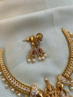 Mini AD Lakshmi Elephant Pendant Necklace with Earrings