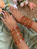 Bridal Ruby Lotus Bangles (Price for Both Hands)
