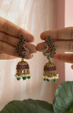 AD Ruby Green Peacock Jhumkas