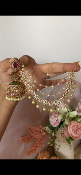 AD Ruby Green Jhumka and Mattal combo
