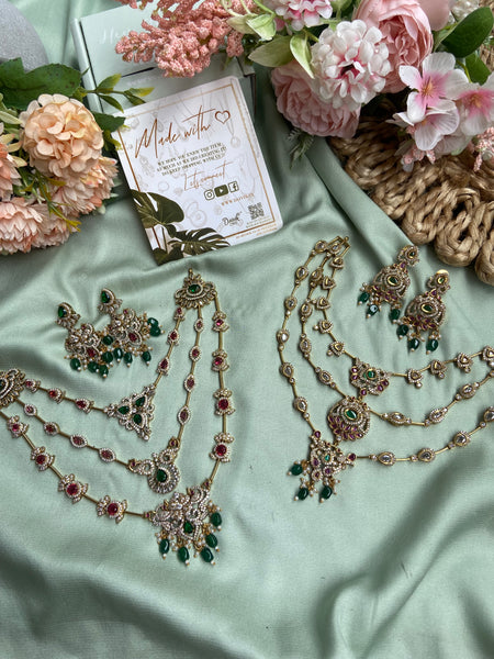 AD Three Line Pipe Necklace with Earrings in Two Styles (Price for Each)