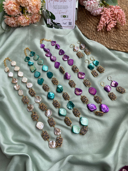 Pearl Stone Beads AD Mala with Earrings in 3 Colors (Price for Each)