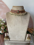 Pure Kemp Brass Peacock Pearl Choker with Jhumkas