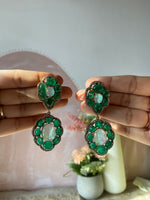 Alia Bhatt Inspired Moissanite Green Carved Stone Earrings