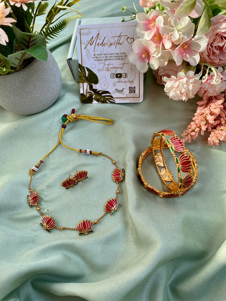 Lotus Ruby Necklace and Bangles Combo