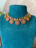 Pure Kemp Brass Ruby Green Circle Necklace with Earrings