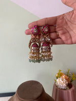 Pure kemp Mossanite Pearl Beads Jhumkas