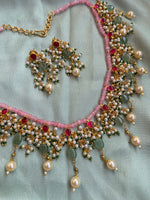 Pastel Beads Pearl Necklace with Earrings