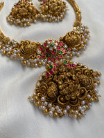 Antique Lakshmi 3D Flower Design Necklace with Earrings