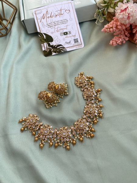 Lotus white Polish Ghungroo Necklace with Jhumkas