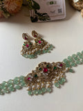 Classic Victorian Green Beads Peacock choker with Balis