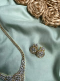 Diamond Look Alike Premium Jali Circular Pendant Chain with Earrings