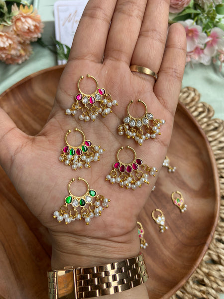 Kemp Pearl Jadau Nose Pin/Nath in 5 Colors (Price for Each)
